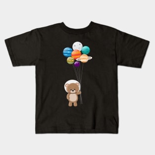 Cute Astronaut Teddy Bear With Planet Balloons Kids T-Shirt